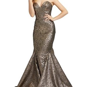 Metallic Brocade Strapless Mermaid Gown